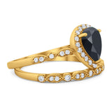 Pear Teardrop Natural Stone Wedding Set Ring