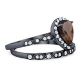 Pear Teardrop Natural Stone Wedding Set Ring