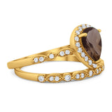 Pear Teardrop Natural Stone Wedding Set Ring
