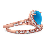 Pear Teardrop Natural Stone Wedding Set Ring
