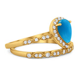 Pear Teardrop Natural Stone Wedding Set Ring