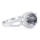 Art Deco Round Natural Stone Split Shank Ring