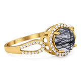 Art Deco Round Natural Stone Split Shank Ring