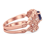 Two Piece Round Natural Stone Bridal Ring