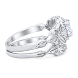 Two Piece Round Natural Stone Bridal Ring