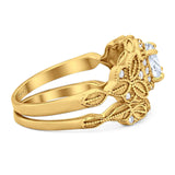 Two Piece Round Natural Stone Bridal Ring