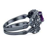 Two Piece Round Natural Stone Bridal Ring