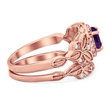 Two Piece Round Natural Stone Bridal Ring