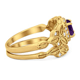 Two Piece Round Natural Stone Bridal Ring