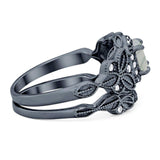 Two Piece Round Natural Stone Bridal Ring