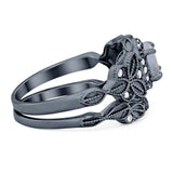 Two Piece Round Natural Stone Bridal Ring