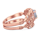 Two Piece Round Natural Stone Bridal Ring