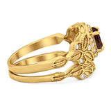 Two Piece Round Natural Stone Bridal Ring