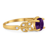 Round Natural Stone Leaf Design Ring