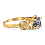 Round Natural Stone Leaf Design Ring