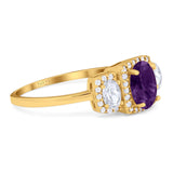 Three Stone Oval Natural Stone Trellis Ring