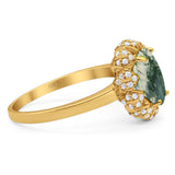 Art Deco Oval Natural Stone Floral Ring