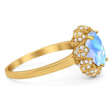 Art Deco Oval Natural Stone Floral Ring