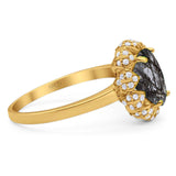 Art Deco Oval Natural Stone Floral Ring