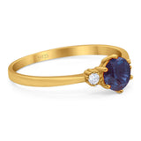 Art Deco Round Natural Stone Three Stone Ring