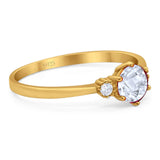 Art Deco Round Natural Stone Three Stone Ring