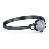 Art Deco Round Natural Stone Three Stone Ring