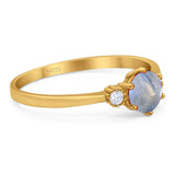 Art Deco Round Natural Stone Three Stone Ring