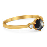 Art Deco Round Natural Stone Three Stone Ring