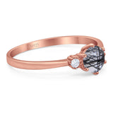 Art Deco Round Natural Stone Three Stone Ring