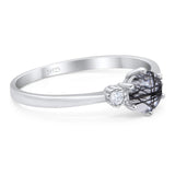 Art Deco Round Natural Stone Three Stone Ring