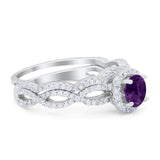 Two Piece Round Natural Stone Twisted Ring