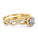 Two Piece Round Natural Stone Twisted Ring