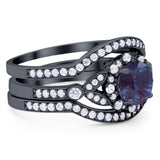 Three Piece Round Natural Stone Leaf Style Ring