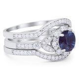 Three Piece Round Natural Stone Leaf Style Ring