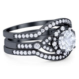 Three Piece Round Natural Stone Leaf Style Ring