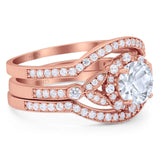 Three Piece Round Natural Stone Leaf Style Ring
