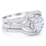 Three Piece Round Natural Stone Leaf Style Ring