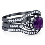 Three Piece Round Natural Stone Leaf Style Ring