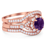 Three Piece Round Natural Stone Leaf Style Ring