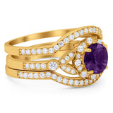 Three Piece Round Natural Stone Leaf Style Ring