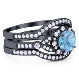 Three Piece Round Natural Stone Leaf Style Ring