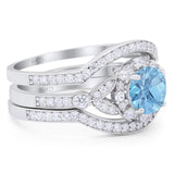 Three Piece Round Natural Stone Leaf Style Ring