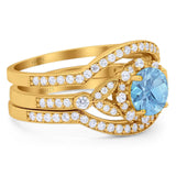 Three Piece Round Natural Stone Leaf Style Ring