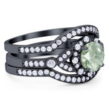 Three Piece Round Natural Stone Leaf Style Ring