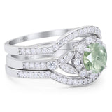 Three Piece Round Natural Stone Leaf Style Ring