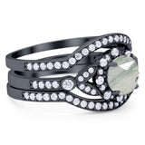 Three Piece Round Natural Stone Leaf Style Ring