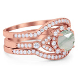 Three Piece Round Natural Stone Leaf Style Ring