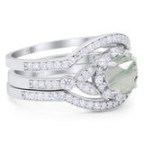 Three Piece Round Natural Stone Leaf Style Ring