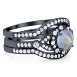 Three Piece Round Natural Stone Leaf Style Ring