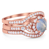 Three Piece Round Natural Stone Leaf Style Ring